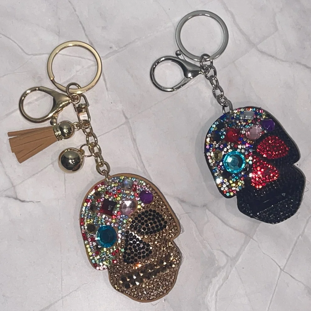 Choice of Rhinestone Puff Sugar-Skull Keychain Bag Charm